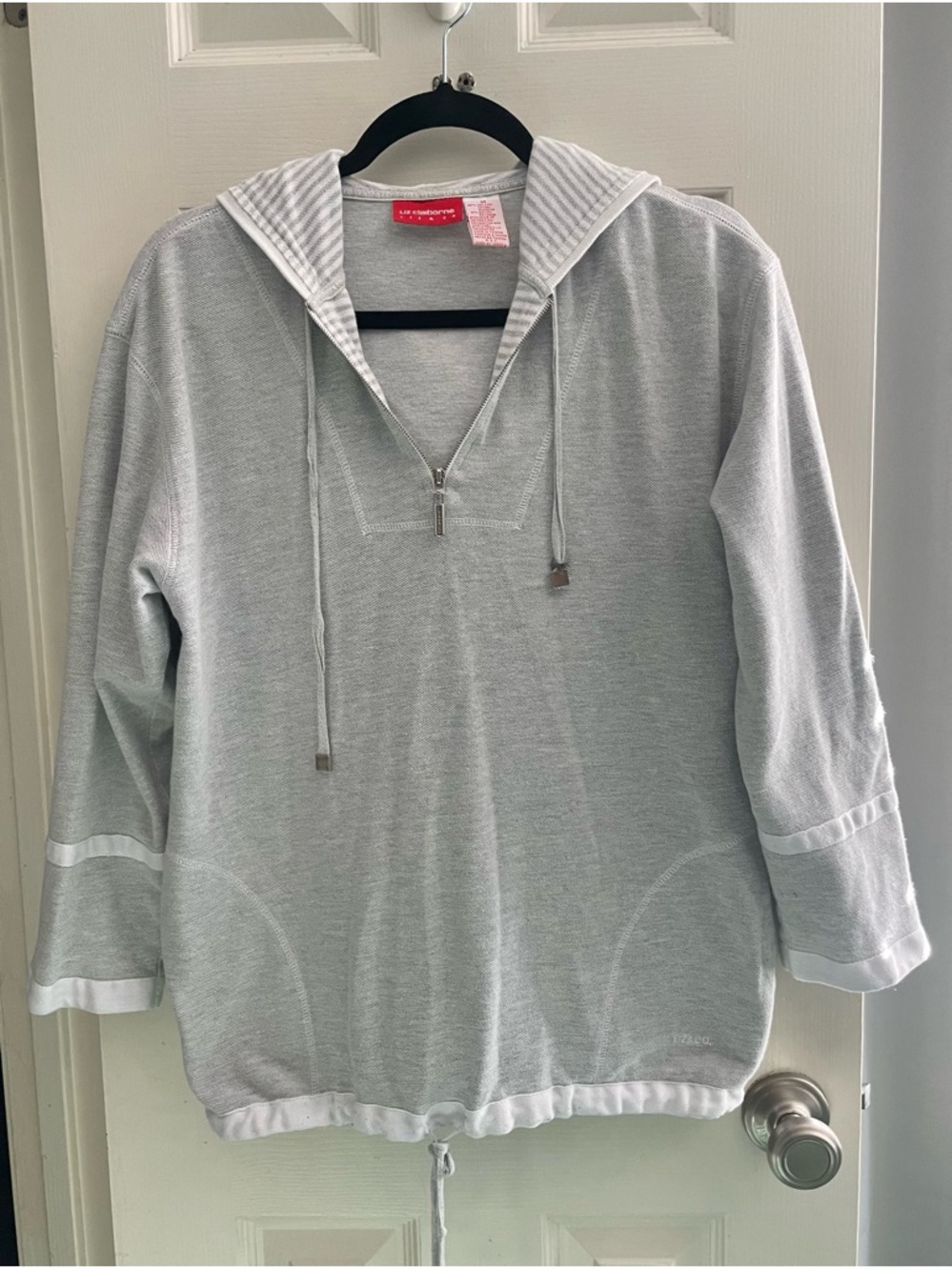 Light Gray Hooded Pullover with Zip V-Neck